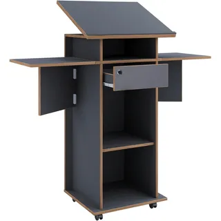 Mid.you Stehpult , Anthrazit, Honigeiche , Holzwerkstoff , 106,6 cm Schubladen , 123x128x44 cm , Sichtschutzblende, Stauraum, stufenlos höhenverstellbar , Büromöbel, Schreibtische, Stehpulte