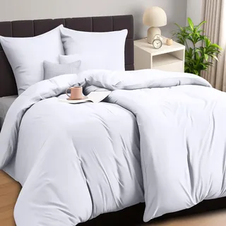 Utopia Bedding Bettwäsche 135x200 4teilig - Mikrofaser 2 Bettbezug 135x200 cm + 2 Kissenbezüge 80x80 cm - Weiß