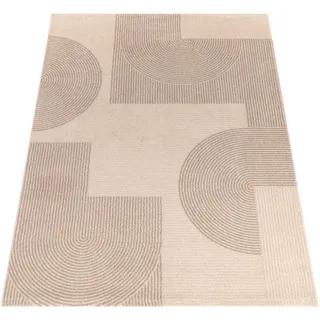 Paco Home Teppich Wohnzimmer Kurzflor Abstraktes Muster Geometrisch Bogen Grösse 160x230 cm - Creme