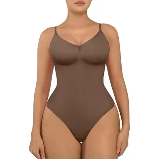 FeelinGirl Shapewear Damen Body Bauchweg Nahtlos Bodysuit V-Ausschnitt Formende Sringbody Überbrust Seamless Bodyshape mit Verstellbarer Riemen