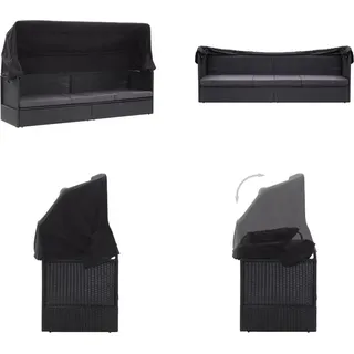 vidaXL Outdoor Sofabett mit Dach Poly Rattan Schwarz - Sonnenliege - Sonnenliegen - Rattan-Lounge-Bett - Rattan-Lounge-Betten - Schwarz