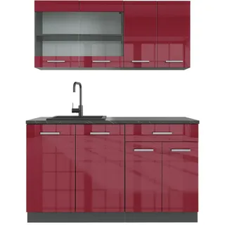 Vicco Küchenzeile R-Line 140 cm Rot Hochglanz/Anthrazit