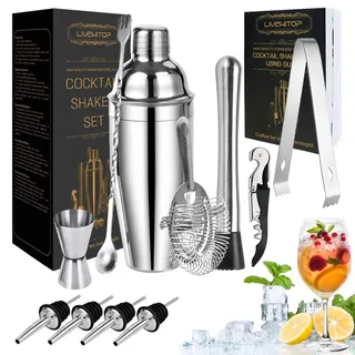 LIVEHITOP Cocktail Set, Edelstahl Cocktail Mix Set mit 750 ML Shaker Professionell Cocktail Shaker Set für Bar, Startseite, Partei