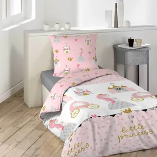 2tlg. Wende Bettwäsche 140x200cm Prinzessin Mikrofaser Bettdecke Bettgarnitur - Rosa