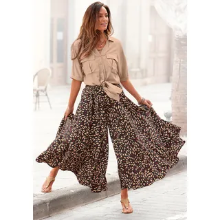 Hosenrock LASCANA "mit extra weitem Bein", Damen, Gr. 46, braun (braun, bedruckt), Web, Obermaterial: 100% Polyester, bedruckt, figurumspielend knöchelfrei, Röcke Hosenrock, Culotte, extra weites Bein, luftige Sommerhose, Schlupfhose, Topseller