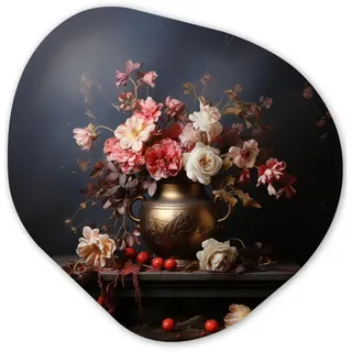 MuchoWow Wandbild Stilleben - Blumen - Rosen - Blumenstrauß - Vase Wanddeko 40x40 cm , Dunkelbraun , Kunststoff , Organisch , 40x40 cm , einfache und schnelle Anbringung , Bilder & Rahmen, Bilder, Sonstige Wandbilder