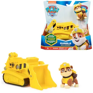 PAW Patrol, Baustellen-Fahrzeug mit Rubble-Figur (Sustainable Basic Vehicle/Basis Fahrzeug), Spielzeug für Kinder ab 3 Jahren