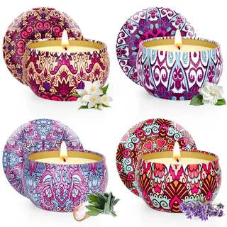 Duftkerzen Geschenkset für Frauen, Geburtstagsgeschenk für Frauen: 4 Düft Kerzen mit Natürlich Sojawachs Duftkerze Set,Weihnachtsgeschenke kleine Geschenke für Frau | Geburtstag | Weihnachten