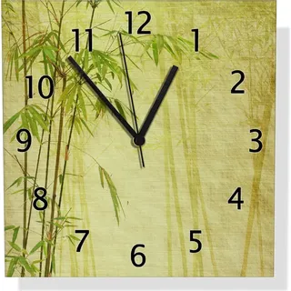 Wallario Design Wanduhr Antiker Bambus aus Aluverbund, Größe 30 x 30 cm - Gelb