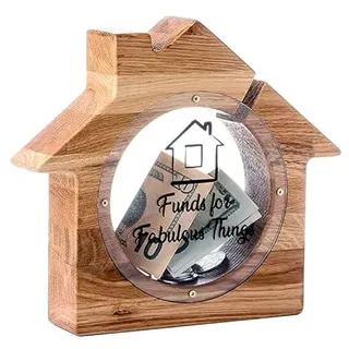 Spardose aus Holz für Hausbau Einzug, Party (Haus)