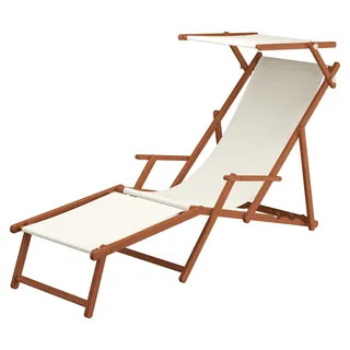 Sonnenliege weiß Liegestuhl Fußteil Sonnendach Kissen Holz Deckchair Gartenmöbel 10-303 F S KH - Weiß