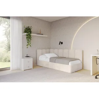 altdecor Einzelbett Jugendbett mit Bettkasten 80 x 200 cm Textil beige