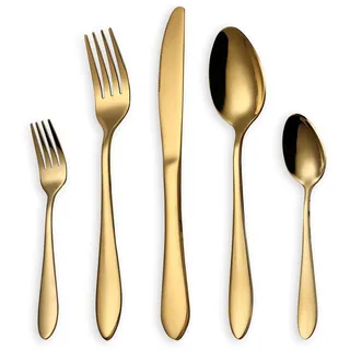 HOMQUEN Besteck Set, Gold Besteck Set, Edelstahl Set Service für 6 Personen, 30 Stück Esszimmer Besteck
