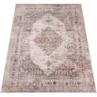 Paco Home Teppich Wohnzimmer Schlafzimmer Kurzflor Vintage Optik Modern Orientalisch Ornament Mandala Muster Bordüre Grau, Grösse:120x160 cm, Farbe:Grau