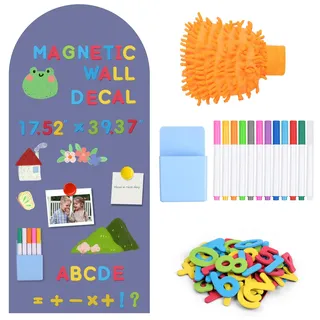 DiULi Magnettafel Kinder 44.5cmx100cm, Magnetboard Magnetwand, Set Magnetische Wandtafel mit 12 Kreidestiften, Handschuhe, Aufbewahrungsbox, Nummer, ideal für Magnete und Notizen, Blau