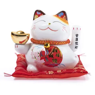 lachineuse - Maneki Neko Winkekatze Weiß - Glückskatze - Kawaii Japanische Deko-Objekt - Glücksbringer Katze - Porzellan 13 x 14,5 x 10 cm - Chinesische Asien Dekoration Asia Deko