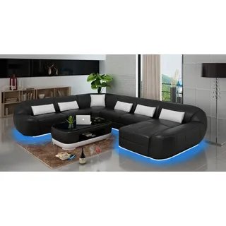 Modernes Ledersofa+ USB,Ecksofa Wohnlandschaft Sitz Polster Couch Garnitur Neu - Schwarz