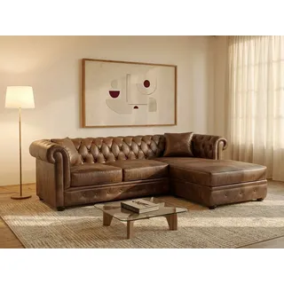 Chesterfield Ecksofa - Microfaser Vintage Look - Braun - TOLEDO