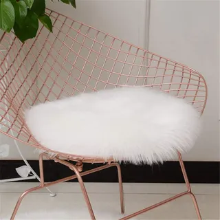 Deike Mild Rund Sitzkissen Faux Lammfell Schaffell Sitzauflage Fell Optik Nachahmung Wolle Teppich Stuhl Sofa Matte (Weiß,40cm)