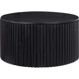 BELIANI Couchtisch Schwarz Mangoholz  70 cm Rund mit Stauraum Abnehmarer Platte Lamellenoptik Rillen-Optik Modern Kaffeetisch Wohnzimmer - Schwarz