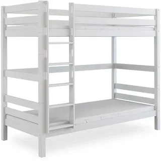 Bubema Jona – Kinder Etagenbett/Hochbett, Buche massiv, natur oder weiß lackiert - Weiß lackiert