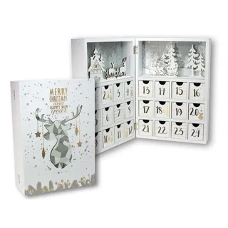 Spetebo Holz Adventskalender Buch 30 cm mit 24 Boxen zum Befüllen