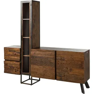 MASSIVMOEBEL24.DE Wohnwand Akazie / Altholz 193x38x185 braun lackiert SEVILLA #07 - Braun