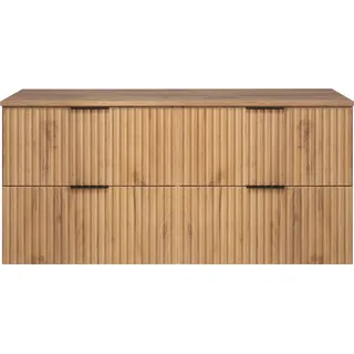 Badezimmerschrank, Eiche Craft + schwarzer Griff, 120 x 57 x 46 cm - Schwarz