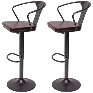Mendler 2er-Set Barhocker HWC-H10b, höhenverstellbar, Armlehne, Tresenhocker Barstuhl Industrial drehbar ~ vintage schwarz-braun