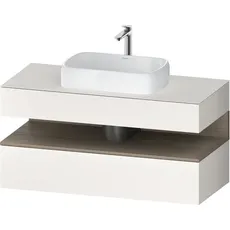 Duravit Qatego Konsolenwaschtischunterbau, 1 Auszug, 1 Schubkasten, Ausschnitt mittig, 1200x550x600mm, Nische Eiche Terra, QA4732035, Farbe: Weiß Supermatt/mit Nischenbeleuchtung