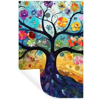 MuchoWow Wandtattoo Kunst - Baum des Lebens - Blumen - Hippie 80x120 cm , Dunkelblau , Kunststoff , Rechteckig , 80x120x0.1 cm , Tapeten & Wandverkleidungen, Wandtattoos & Sticker