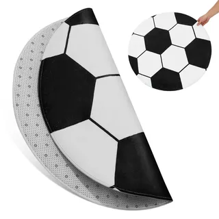 ULTECHNOVO Fußball Teppich Rund 78cm rutschfeste Kinderzimmer Bodenmatte | Polyester, 78x78x0.5cm, Schwarz-Weiß, Ideal für Kinderzimmer Teppich, Spielteppich Rund, Waschbarer Teppich, Bürostuhl