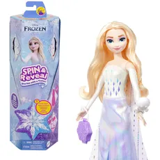 Mattel Disney Die Eiskönigin Elsa Modepuppen-Set, Spin & Reveal mit 11 Überraschungen, darunter 5 Accessoires, 5 Sticker und eine Szene zum Spielen, vom Disney-Film inspiriert, HTG25