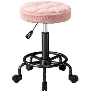 HOMCOM Rollhocker Höhenverstellbar Drehhocker 50-66 cm für Büro Rosa | Arbeitshocker, 360° Drehbar, Bürohocker, Hocker für Salon Massage Spa