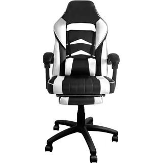 Aga Spielstuhl, Bürostuhl,Drehbarer Spielstuhl, Gamingstuhl, Racing Schreibtischstuhl,Chefsessel mit Fußstütze- Weiß - Weiß