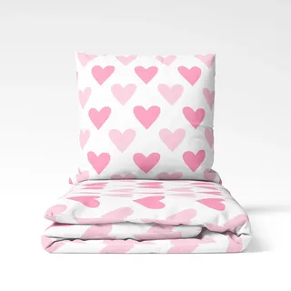 MTOnlinehandel Herzen Bettwäsche 155x220 Flanell, Biber, Herzklopfen Herz-Motiv in rosa pink, Winterbettwäsche Partnerbettwäsche, 1x Kissenbezug 80x80 + Bettbezug 155x220, 100% Baumwolle
