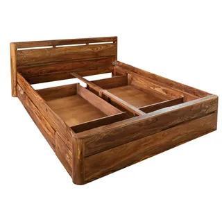 MASSIVMOEBEL24.DE Bett mit Schublade Sheesham 180x200x90 walnuss gewachst TORONTO #254 - Dunkelbraun