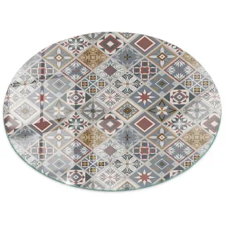 Tulup Tischplatte Ø90 cm Mosaikmuster mit Ornamenten Rund , Glas , 90x90x0.4 cm , Esszimmer, Esstische, Tischsysteme