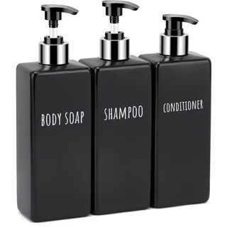 Segbeauty Seifenspender für Dusche, Schwarz, 3 Stück, leer, nachfüllbar, 500 ml, wiederverwendbar, quadratisch, Kunststoff, Shampoo, Conditioner, Set für Moderne Küche, Heimdekoration