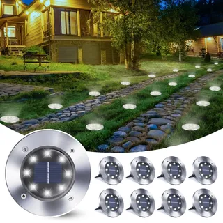 Qedertek 8 Stück Solar Bodenleuchten Aussen Garten - 8 LED Solarleuchten Außenleuchte Weiß, Solar Gartenleuchten Wasserdicht Solarlampen für Garten, Rasen, Patio, Gehweg, Auffahrt