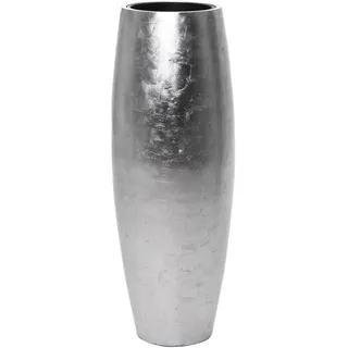 VIVANNO Pflanzkübel Magnum Silber - Große Bodenvase 100x29cm Blatt-Optik | Elegantes Fiberglas Pflanzgefäß in Hochglanz für Innen & Außen inklusive Einsatz. Rundes Design für Haus oder Hotel.