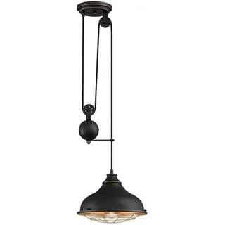 Westinghouse Lighting 6124940 Einflammige Zugpendelleuchte Chaves Innenbereiche im Vintage-Stil, Ausführung in dunkler Bronze mit Akzenten, Lampenschirm mit Käfig in goldenem Messing