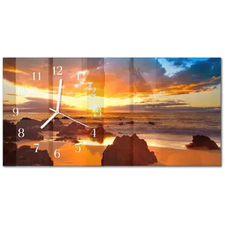 Tulup Wanduhr aus Glas 60x30 cm - Sonnenuntergang , Orange , Rechteckig , 60x30x0.4 cm , Dekoration, Uhren, Wanduhren
