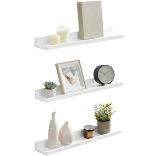 SONGMICS Wandregal, Schweberegal, 3er Set, 10 x 60 cm | Wandboard für Bilderrahmen und Bücher, Bilderregal für Wohnzimmer, Bad, Küche, Wolkenweiss, CUSTOS Kollektion LWS061W01