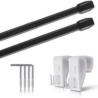 Vitragestangen 2er Pack Schwarz 110 - 150 cm + Klemmträger - Schwarz