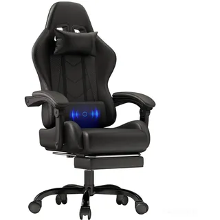 JUMMICO Gaming Stuhl Massage, Bürostuhl Ergonomisch Mit Massage-Lendenkissen, Gamer Stuhl verstellbare Rückenlehne 90-150°,und fußstütze, Gamingstuhl 150 kg belastbarkeit, Schwarz