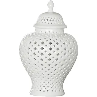 Sharplace Hohle Keramikvase mit Deckel, Moderne Blumenvase, Porzellan Ingwergras Aufbewahrungsorganisator Pflanzenhalter Heimdekoration für frische Blumen Trockenblumen Esstisch, 27,5 cm-Weiß