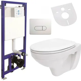 Belvit WC-Komplettset UNI, Vorwandelement, Spülkasten, Schallschutz & Betätigungsplatte, spülrandloses, rundes Wand-WC mit Soft-Close Decke, Keramik
