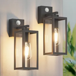 K-Bright 2 Stück Aussenlampe mit Bewegungsmelder, Laterne, Kompatibel mit E27-Glühbirnen Vintage Outdoor Wandlampe, max. 40 Watt, für Terrasse u. Hof Anthrazit(Glühbirne nicht enthalten).