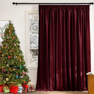 PONY DANCE Samt Gardinen Wohnzimmer Weihnachten Deko Thermovorhang Kälteschutz mit Kräuselband 1er Set Abdunkelde Vorhänge Samt Rot Velvet Curtains for Living Room, H 240 x B 300 cm